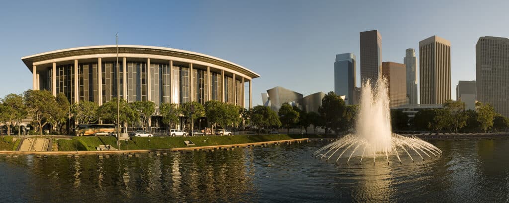 Downtown Los Angeles with fountain